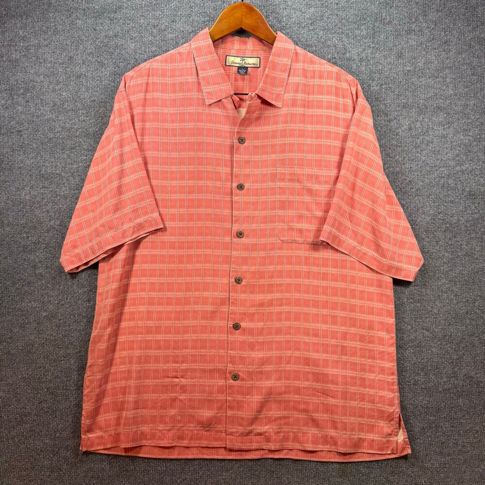 Tommy Bahama Cork Button Shirt Men's Large Peach/Pink 100% Silk Casual